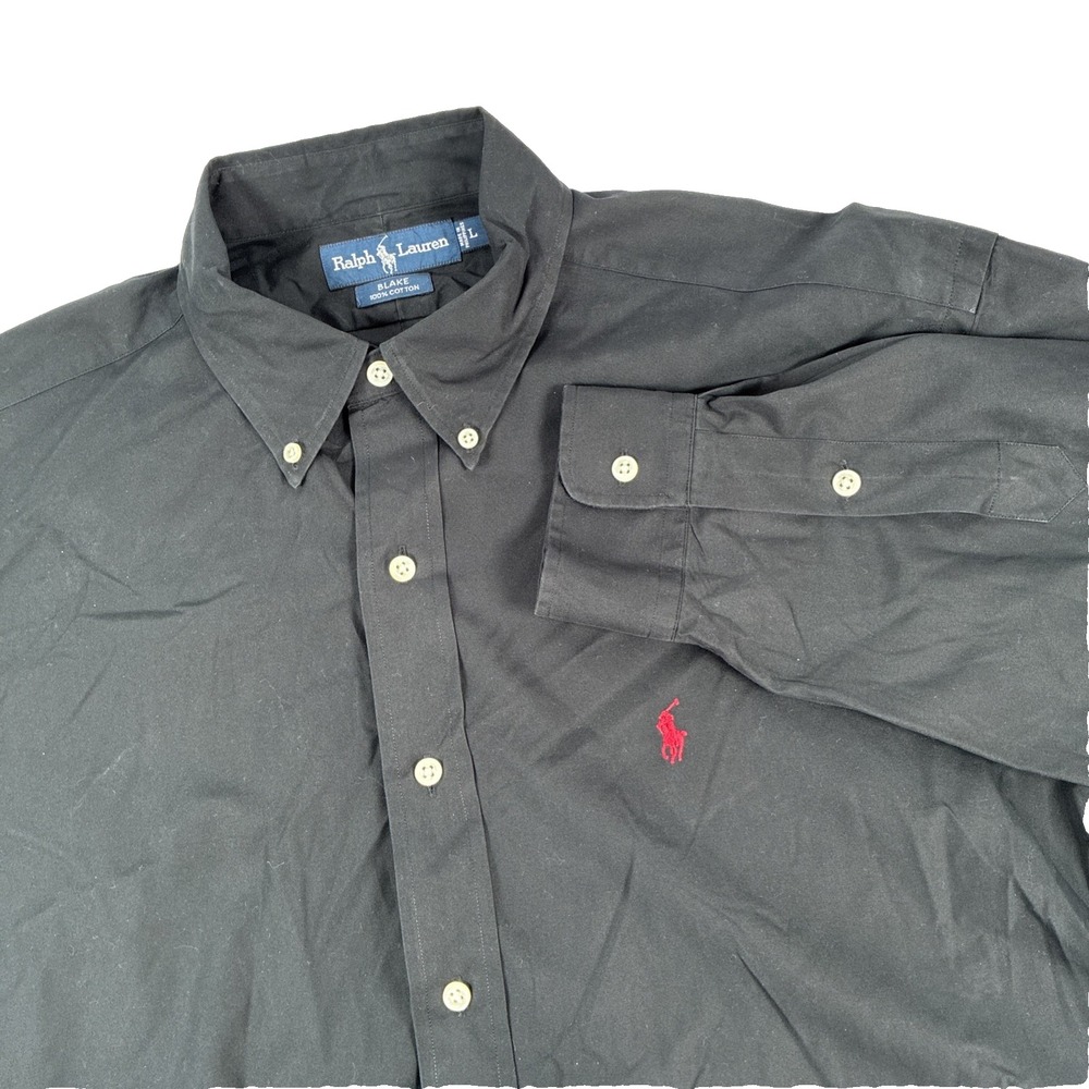 Mens Ralph Lauren Blake Long Sleeve Button Down Shirt Size Large Black Red Pony